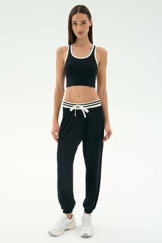 Splits59 Andie Oversized Fleece Sweatpants W/ Stripe - Black