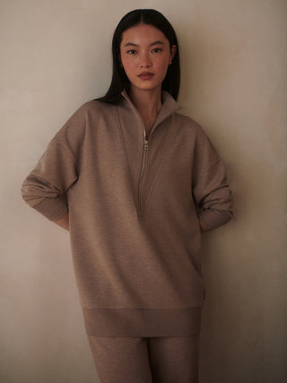 Varley Masie Longline Sweat - Taupe Marl