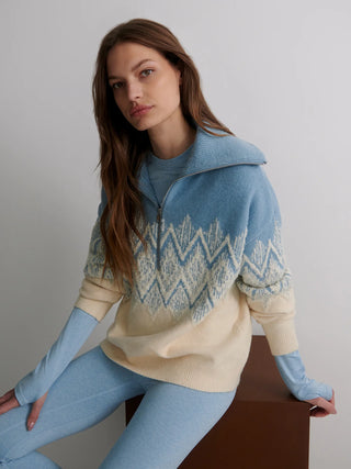 Varley Hedda Fairisle Half Zip - Ashley Blue