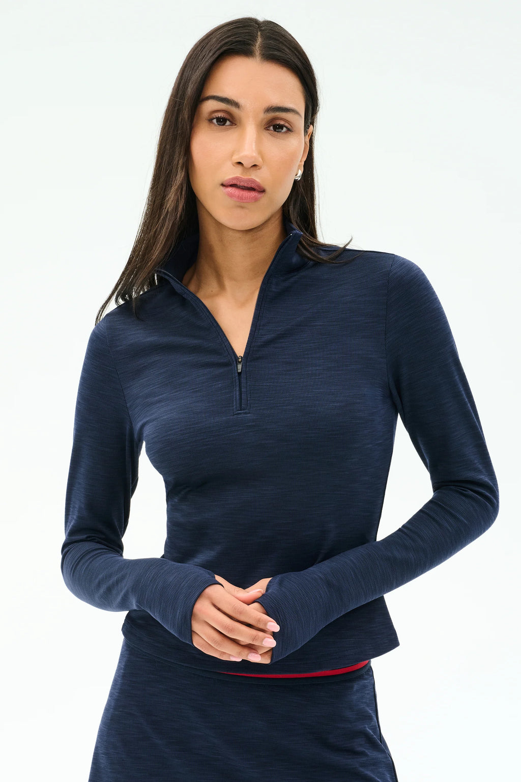 Splits59 Stevie Active Rib Half Zip Waist Length - Heather Indigo ...