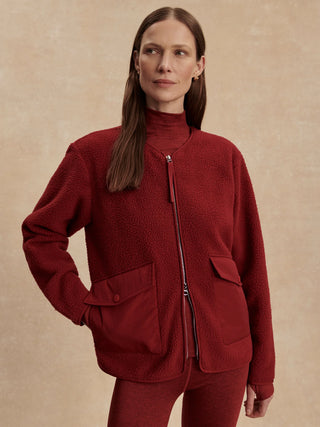 Varley Marina Collarless Fleece - Red Dahlia