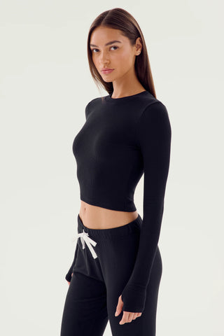 Splits59 Louise Rib Long Sleeve Crop - Black