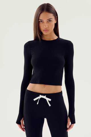 Splits59 Louise Rib Long Sleeve Crop - Black