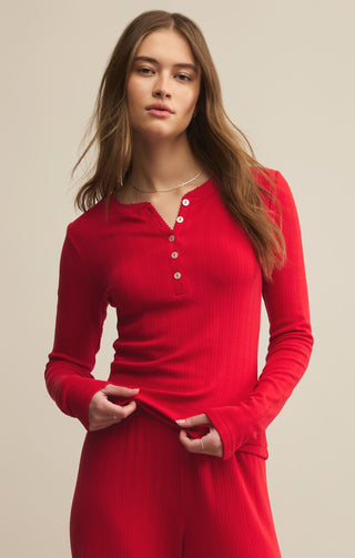 Z Supply Holly Pointelle LS Top - Festive Red