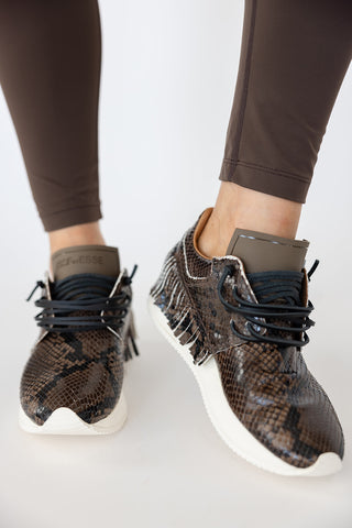 Esseutesse Leather Fringe Sneaker - Mocha Python