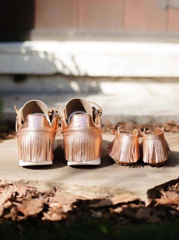 Esseutesse Baby Leather Fringe Sneakers in Rose Gold 