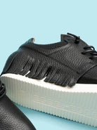 Esseutesse Leather Fringe Sneaker in Black