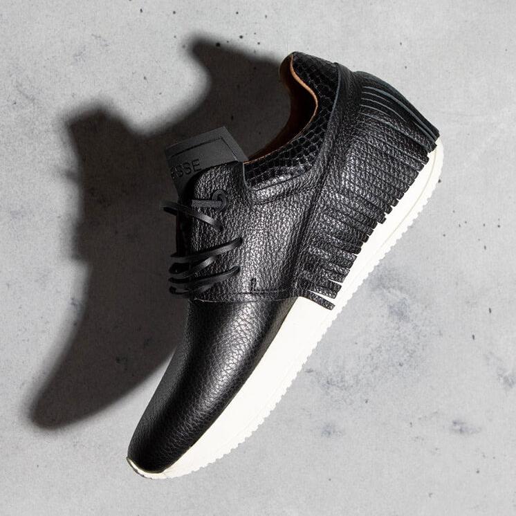 Esseutesse Leather Fringe Sneaker in Black