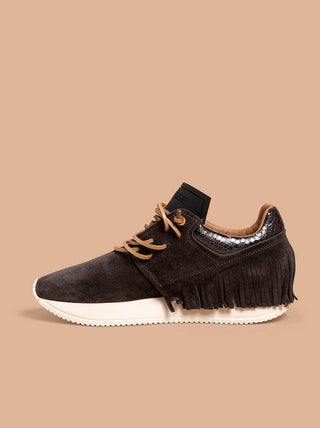 Esseutesse Suede Fringe Sneaker in Charcoal