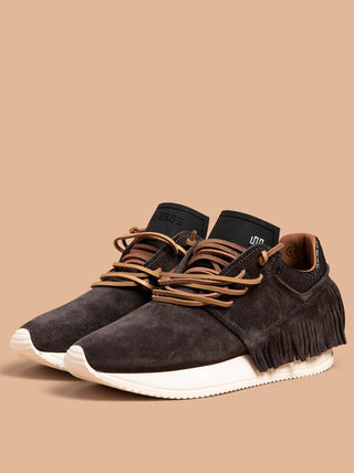 Esseutesse Suede Fringe Sneaker in Charcoal