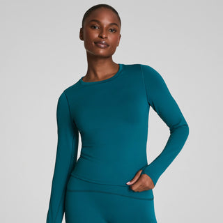 Spanx Long Sleeve Tee with Secret Sweat Tech - Emerald Bay