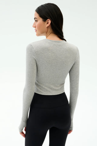 Splits59 Louise Rib Long Sleeve Crop - Heather Grey