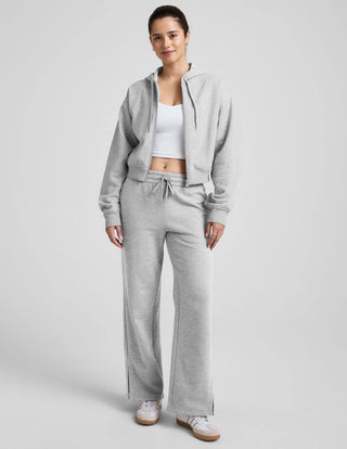 Beyond Yoga LuxeFleece Side Slit Wide Leg Pant - Light Heather Grey