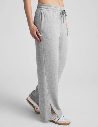 Beyond Yoga LuxeFleece Side Slit Wide Leg Pant - Light Heather Grey