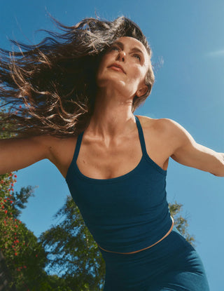 Beyond Yoga Spacedye Slim Racerback Cropped Tank - Blue Gem Heather