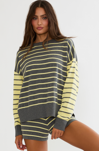 Beach Riot Callie Sweater - Butter Gray Stripe
