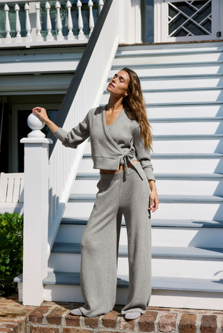 Beyond Yoga Rest Day Waffle Wide Leg Pant - Heather Gray