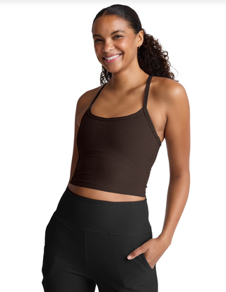 Beyond Yoga Spacedye Slim Racerback Cropped Tank - Dark Chocolate Heather