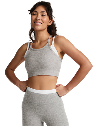 Beyond Yoga Spacedye Layered Longline Bra - Silver Mist