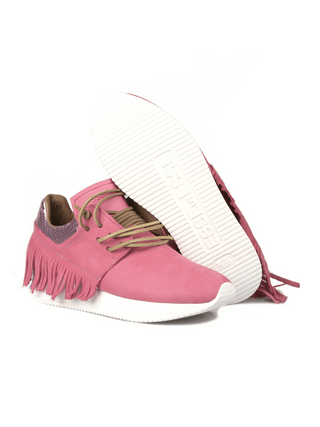 pink suede fringe sneakers