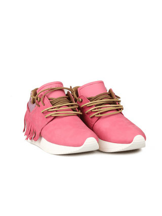 pink suede fringe sneakers