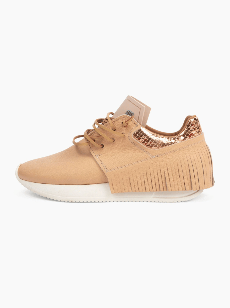 Esseutesse Leather Fringe Sneaker - Peach Fuzz | Esseutesse Shoes â SculptHouse