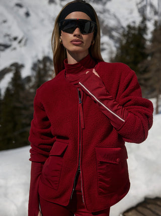 Varley Marina Collarless Fleece - Red Dahlia
