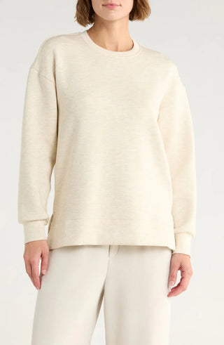 Spanx Brushed AirEssentials Crewneck Top - Heather Cream