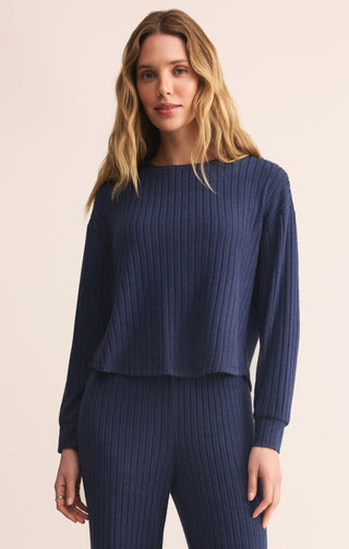 Z Supply Elfie Rib LS Top - Blue Sapphire