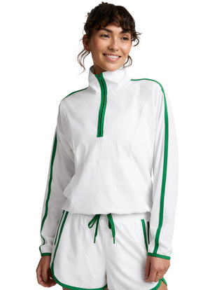 Beyond Yoga Course Contrast Half Zip Pullover - True White/Home Court Green