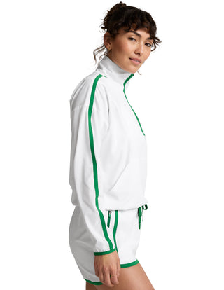 Beyond Yoga Course Contrast Half Zip Pullover - True White/Home Court Green