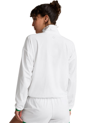 Beyond Yoga Course Contrast Half Zip Pullover - True White/Home Court Green