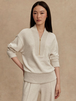 Varley Sally Half Zip Sweat - Ivory Marl
