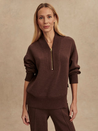 Varley Sally Half Zip Sweat - Coffee Bean Marl