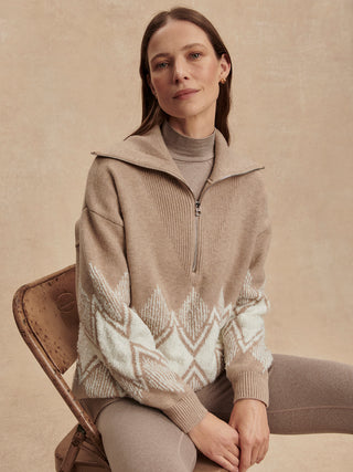 Varley Betty Jacquard Half Zip - Light Taupe