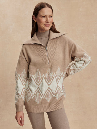 Varley Betty Jacquard Half Zip - Light Taupe