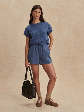 Varley Manae Pointelle Knit Top - Bijou Blue