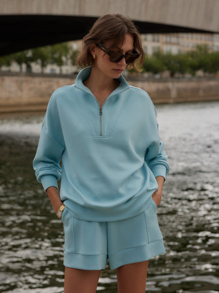 Varley Hawley Half Zip Sweat - Porcelain Blue