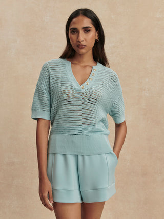 Varley Callie Knit Top - Porcelain Blue