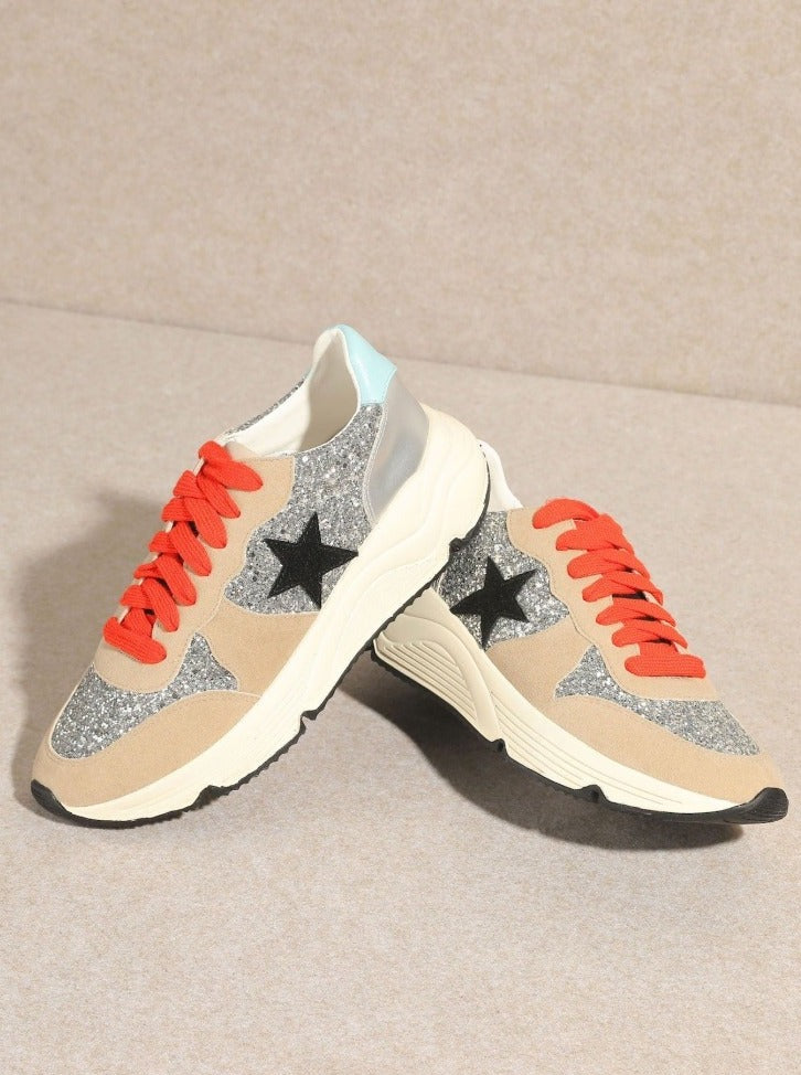 Orange Glitter Star Sneakers